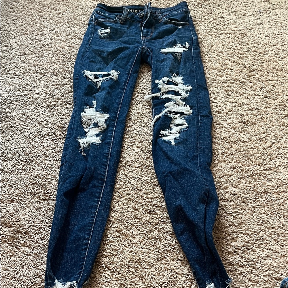 American Eagle Outfitters Women's Ripped Dark Blue Skinny Jeans